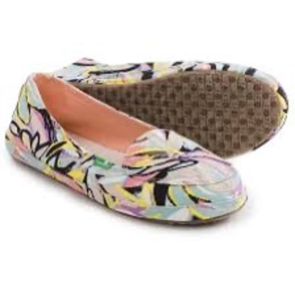 2/$30 Sanuk Palmtastic Flats 6 Women Canvas Slip-On Shoes Floral Comfort Casual